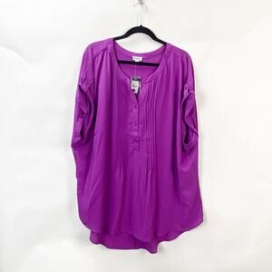 Avenue 26W 28W NWT Plus Womens Purple Fuschia Short Tab Sleeve Blouse Top